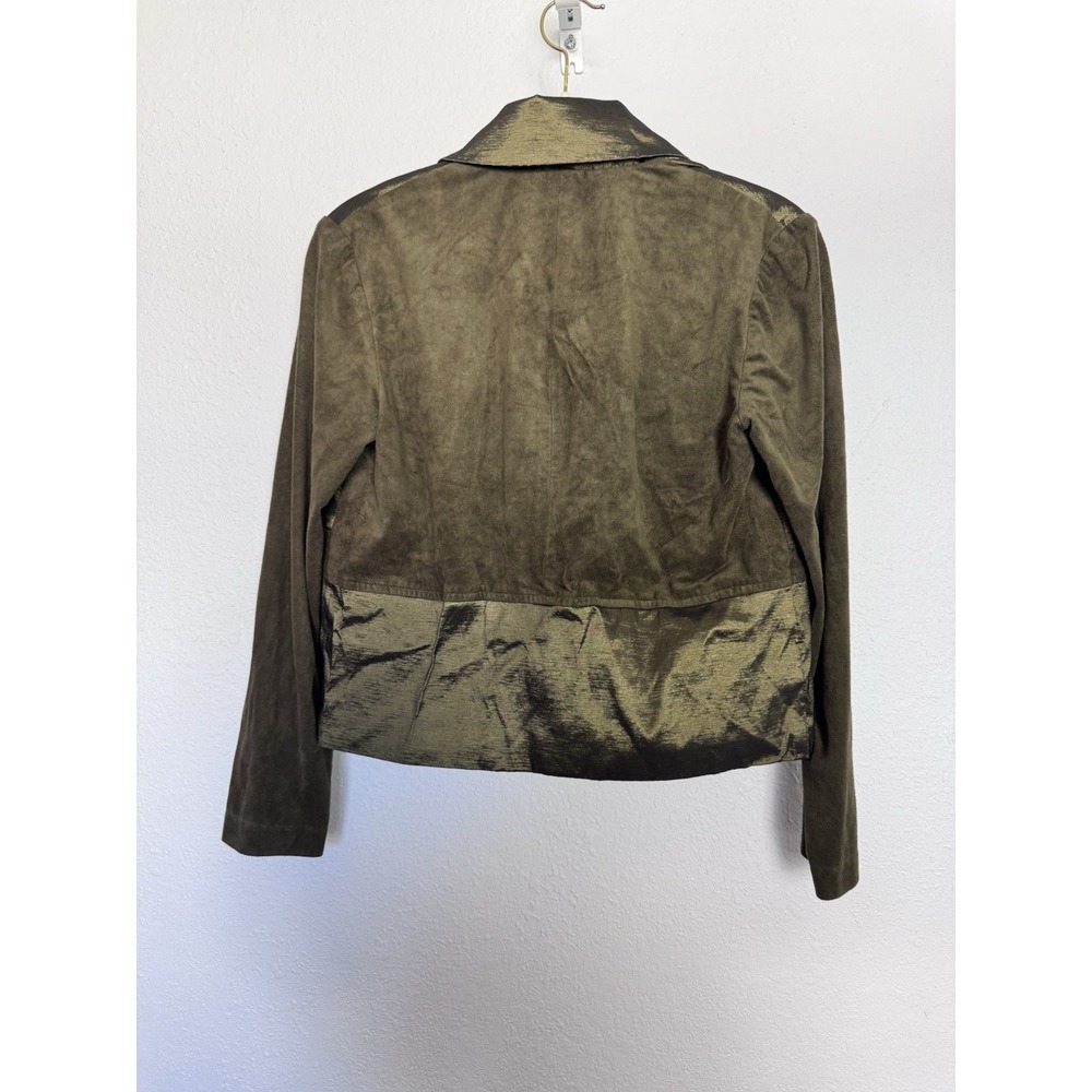 Vintage Jessica McClintock‎ Olive Green Suede Satin Blazer Jacket Size Small USA - Picture 5 of 9